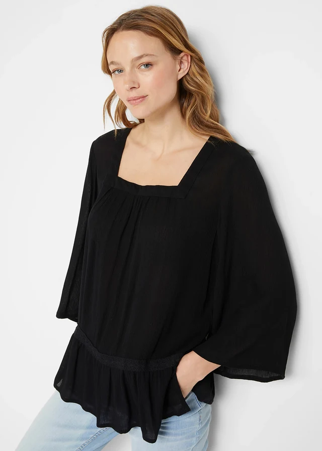 Blouse à encolure carrée, Couleur: noir