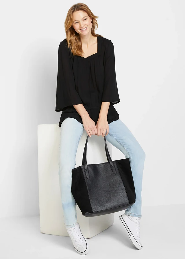 Blouse à encolure carrée, Couleur: noir