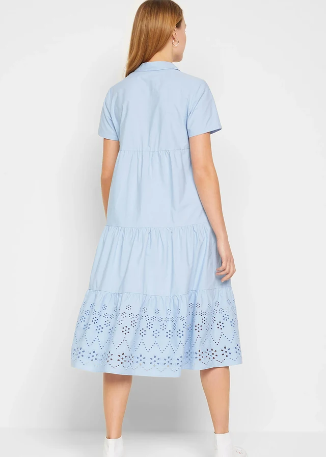 Robe 100% coton avec broderies anglaises, Couleur: bleu perle