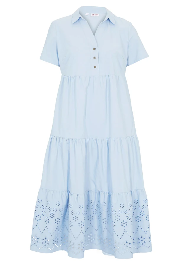 Robe 100% coton avec broderies anglaises, Couleur: bleu perle