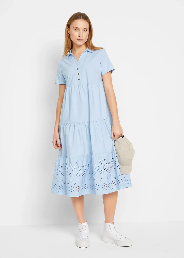 Robe 100% coton avec broderies anglaises, Couleur: bleu perle