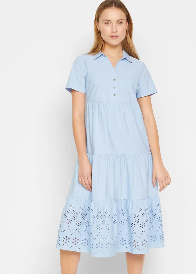 Robe 100% coton avec broderies anglaises, Couleur: bleu perle