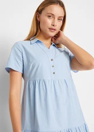 Tunikové šaty z čisté bavlny, s dírkovanou výšivkou • perlově modrá • bonprix obchod