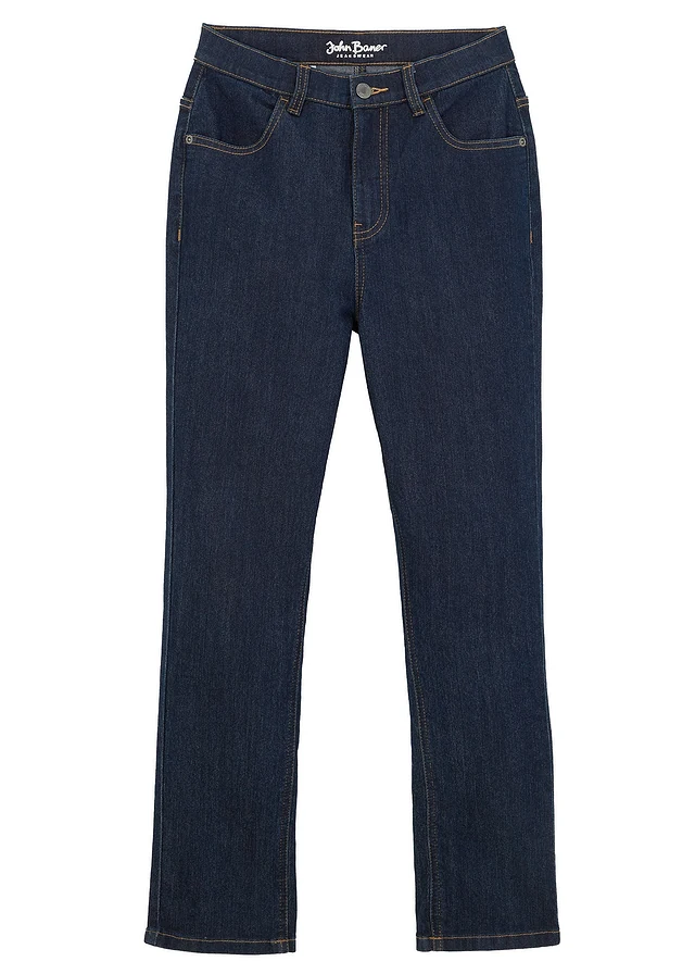 Jean slim extensible, taille réglable, droit, Couleur: bleu foncé denim