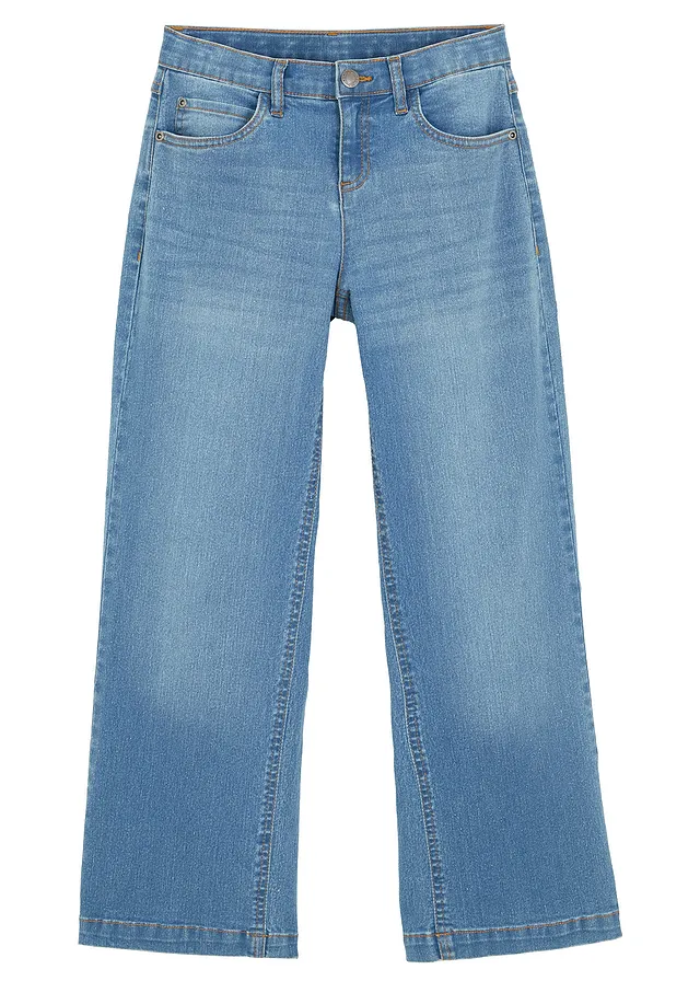 Wide leg mid waist jeans, Kleur: lichtblauw denim
