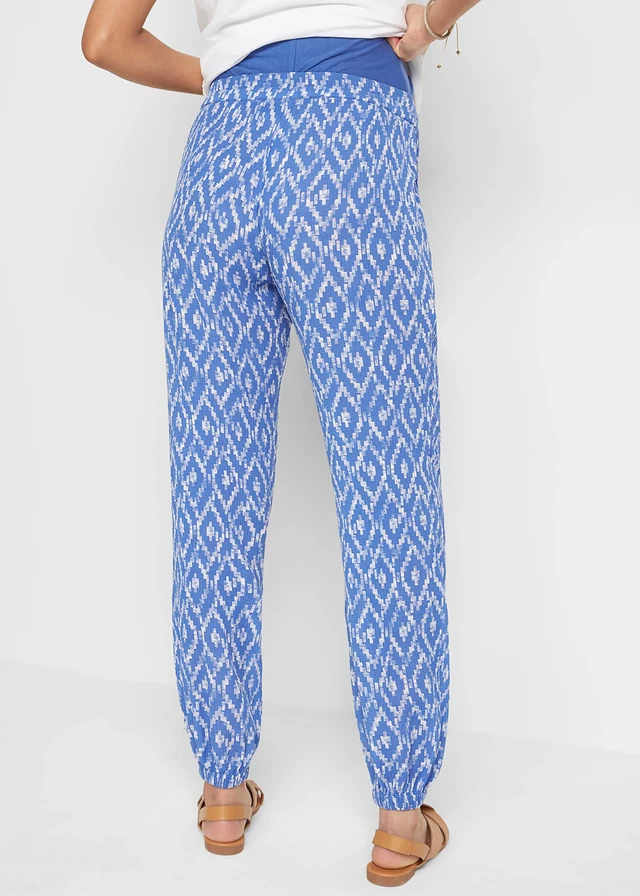 Léger pantalon de grossesse en viscose, loose, Couleur: bleu brillant/blanc graphique