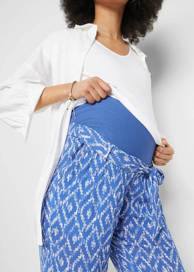 Zwangerschapsbroek, loose fit • edelsteenblauw-wit grafische print • product-page.page-title-suffix