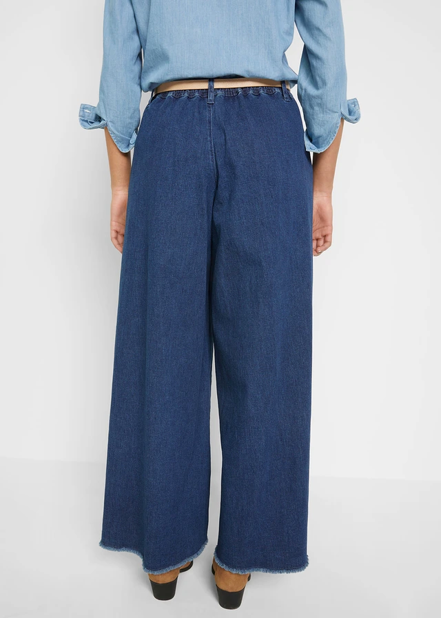 Wijde jeans broekrok, elastische tailleband • blue stone • product-page.page-title-suffix