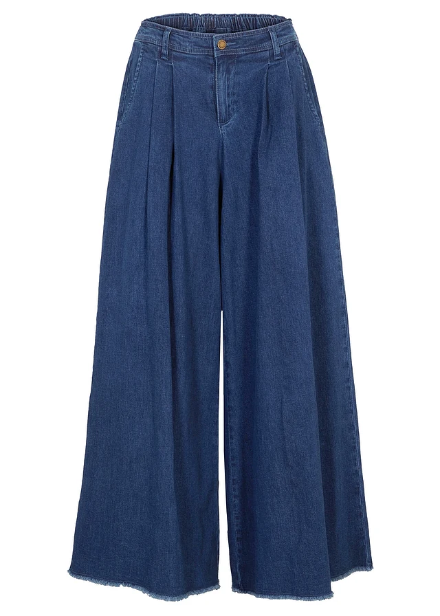 Jupe-culotte large en jean, taille élastiquée
