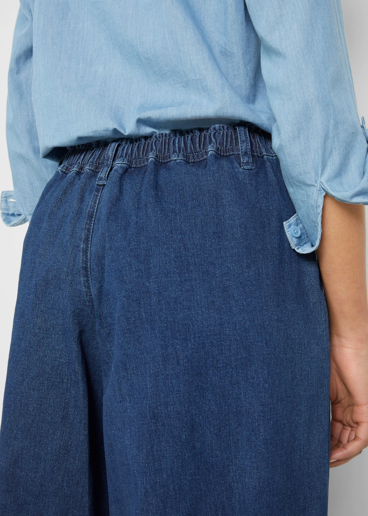 Jupe-culotte large en jean, taille élastiquée • bleu denim • Boutique bonprix