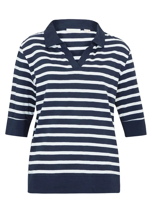 Polo tričko ze směsi bavlny a viskózy • tmavě modrá - bílá s proužky • bonprix obchod