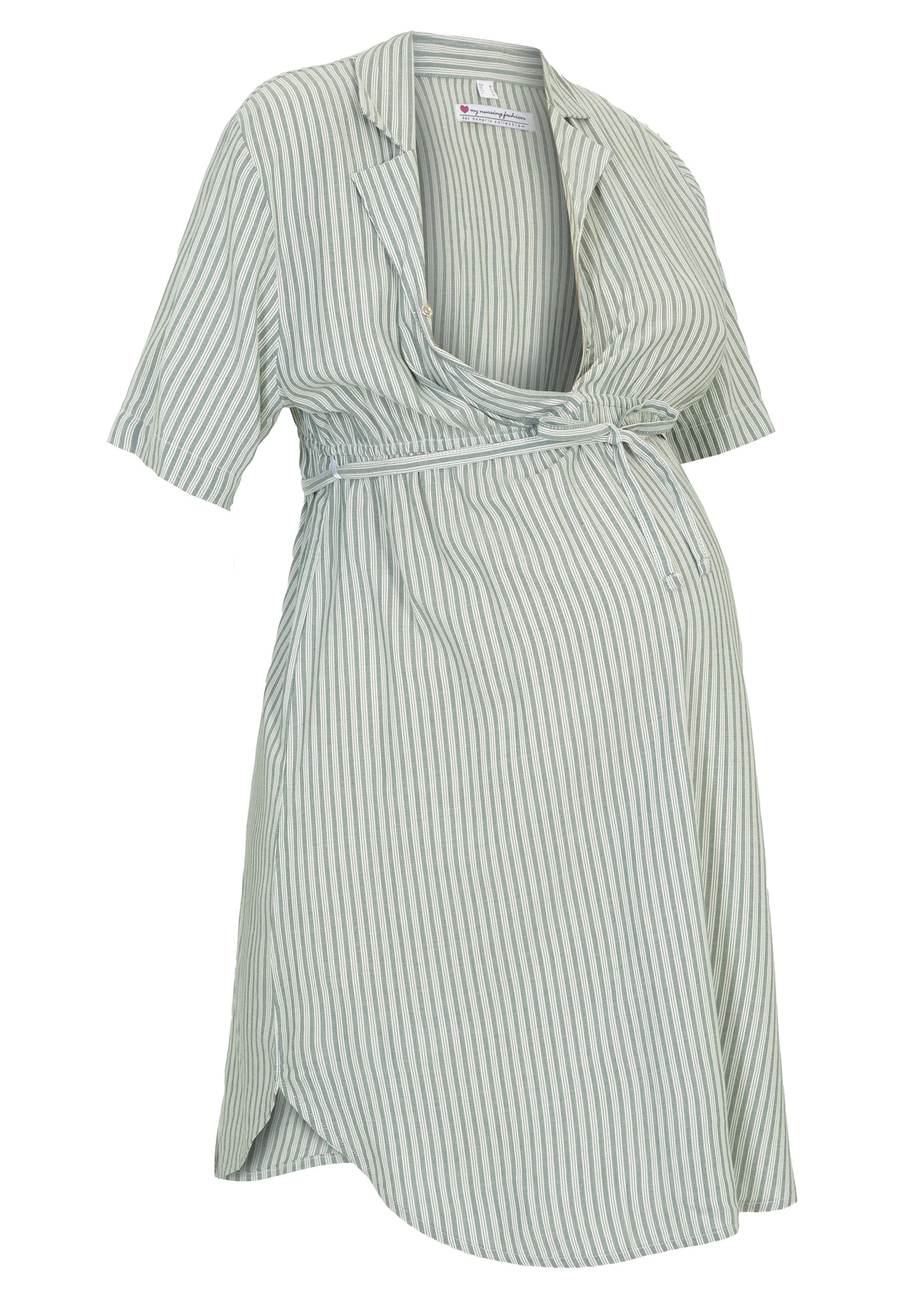 Těhotenské a kojicí halenkové šaty ze splývavé viskózy • přírodní bílo-tmavě zelená • bonprix obchod