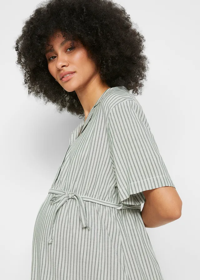 Robe-chemise de grossesse et d’allaitement en viscose fluide • écru/vert foncé • product-page.page-title-suffix