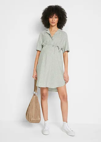 Těhotenské a kojicí halenkové šaty ze splývavé viskózy • přírodní bílo-tmavě zelená • bonprix obchod