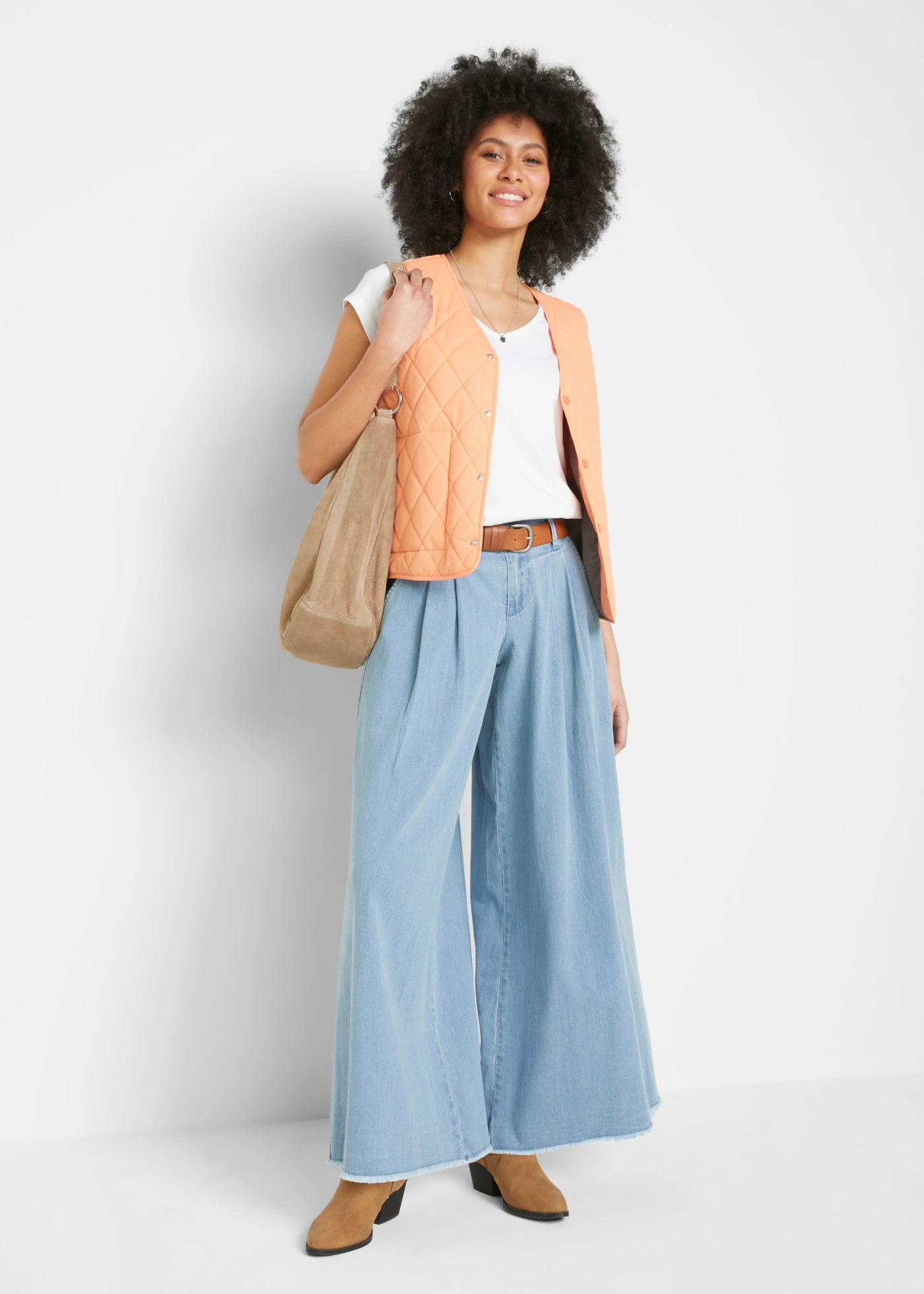 Wide Leg farmer nadrágszoknya komfort derékpánttal • világoskék denim • bonprix áruház