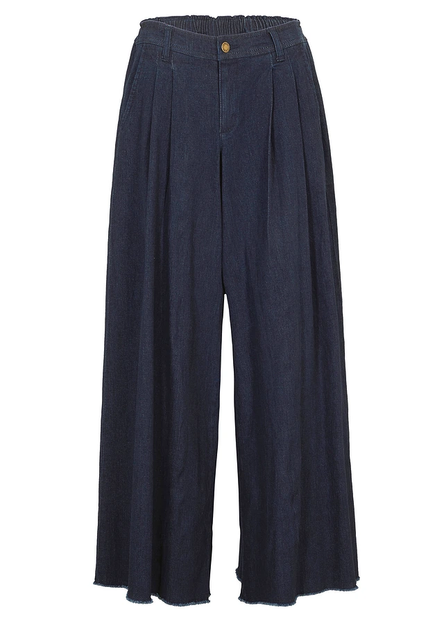 Jupe-culotte large en jean, taille élastiquée, Couleur: bleu foncé denim