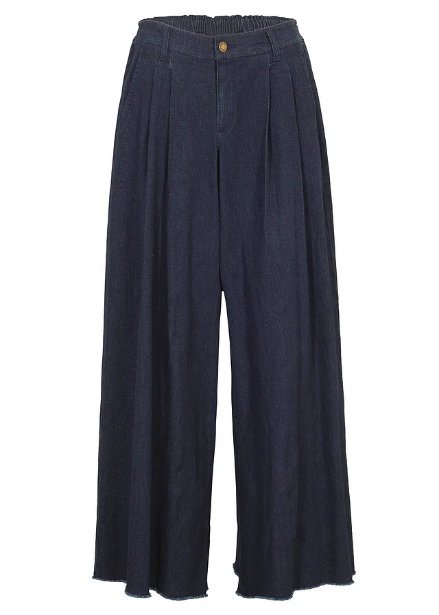 Wijde jeans broekrok, elastische tailleband