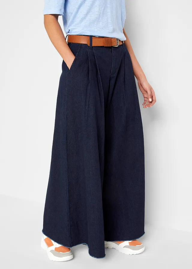 Jupe-culotte large en jean, taille élastiquée • bleu foncé denim • product-page.page-title-suffix