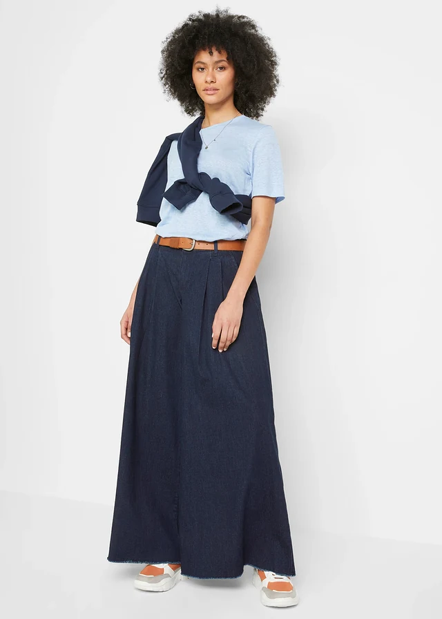 Jupe-culotte large en jean, taille élastiquée • bleu foncé denim • product-page.page-title-suffix