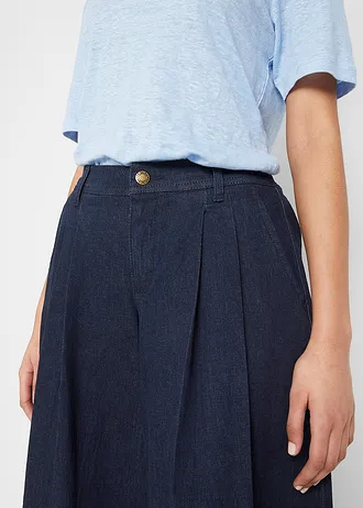 Jupe-culotte large en jean, taille élastiquée • bleu foncé denim • Boutique bonprix