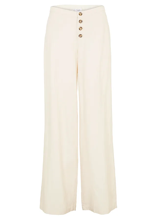 Lange palazzo broek met linnen • sandbeige • bonprix online shop