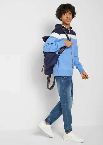 Mikina na zapínání s kapucí z měkké bavlněné směsi • tmavě modrá /přírodní bílá/světle modrá • bonprix obchod