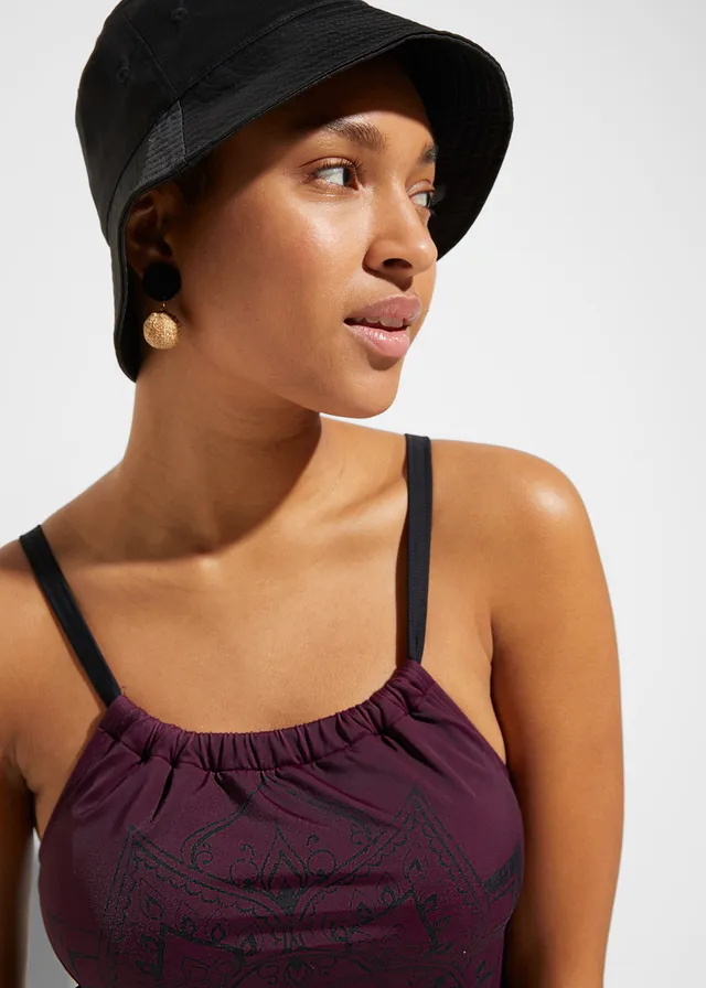 Oversized tankini (2-dlg. set), Kleur: bessen-zwart met print