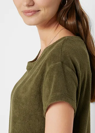 Sukienka T-shirtowa z frotte • ciemnooliwkowy • sklep bonprix