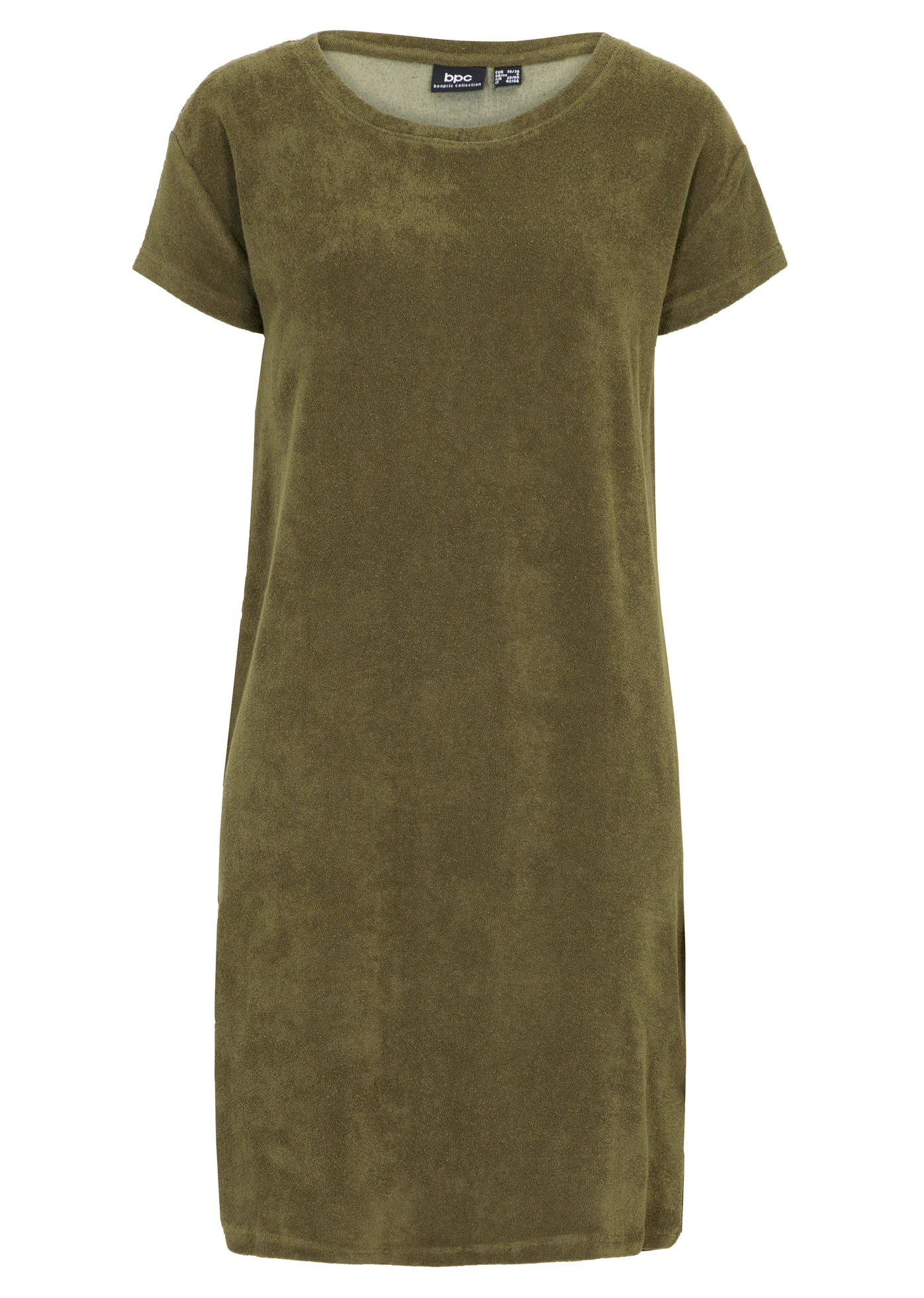 Sukienka T-shirtowa z frotte • ciemnooliwkowy • sklep bonprix