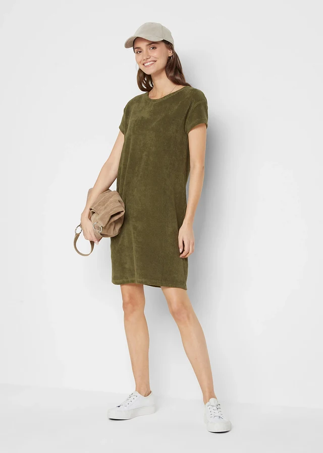 Robe en jersey éponge, Couleur: olive foncé