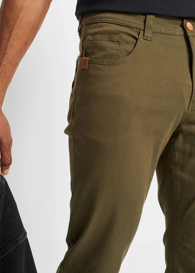 Spodnie ze stretchem regular fit, prosta nogawka • oliwkowy • sklep bonprix