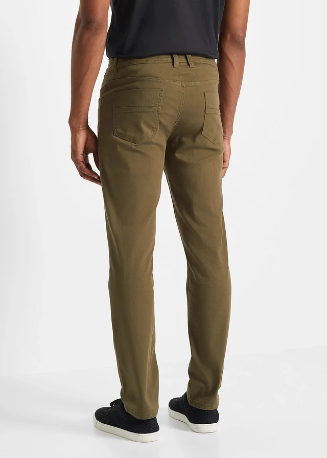 Regular fit stretch broek, straight, Kleur: olijfgroen