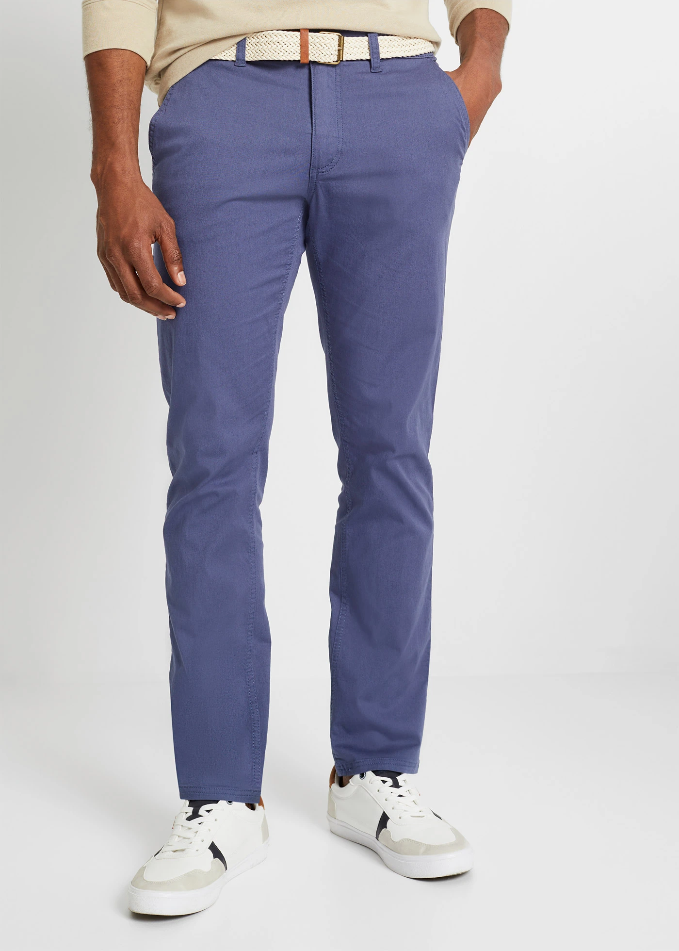 Regular Fit chino nadrág elasztikus derékpánttal és övvel, Straight • indigó • bonprix áruház