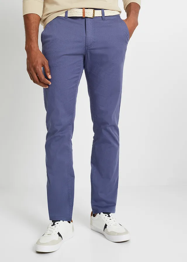 Regular fit stretch chino met rem, straight, Kleur: indigo