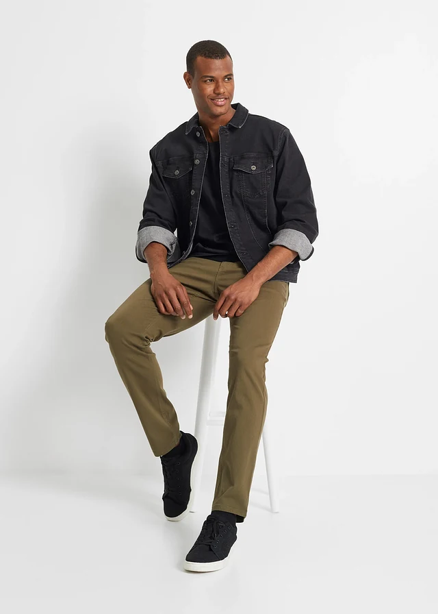 Pantalon extensible regular, droit, Couleur: olive