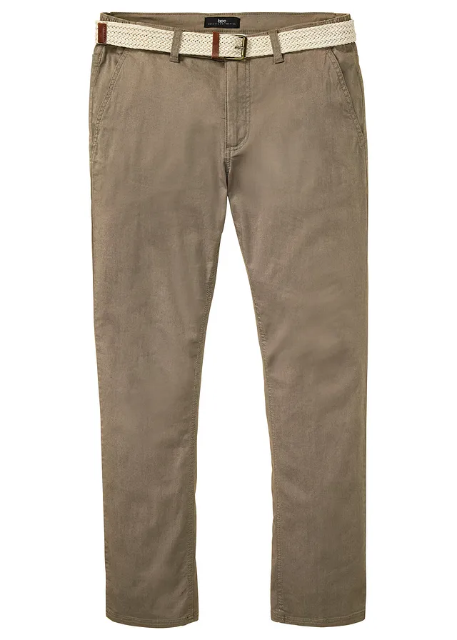 Chino kalhoty s pružným pasem a opaskem, Regular Fit, Straight