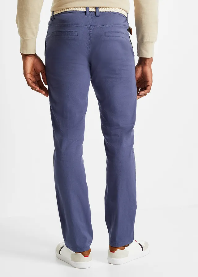Regular fit stretch chino met rem, straight, Kleur: indigo