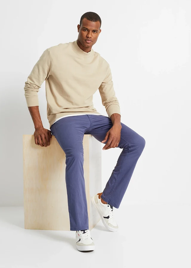 Regular fit stretch chino met rem, straight, Kleur: indigo
