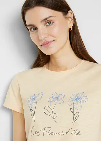 T-shirt basic z nadrukiem (2 szt.) • jasny morelowy z nadrukiem + biel wełny • bonprix obchod