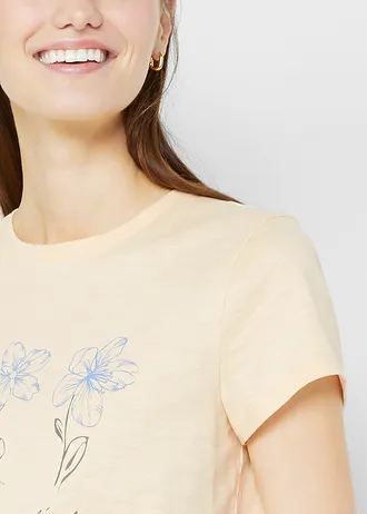 T-shirt basic z nadrukiem (2 szt.) • jasny morelowy z nadrukiem + biel wełny • bonprix obchod