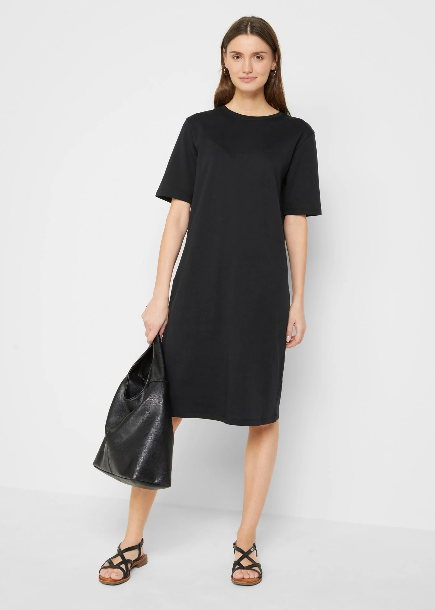 Sukienka T-shirtowa oversized (2 szt.), z czystej bawełny • czarny • sklep bonprix