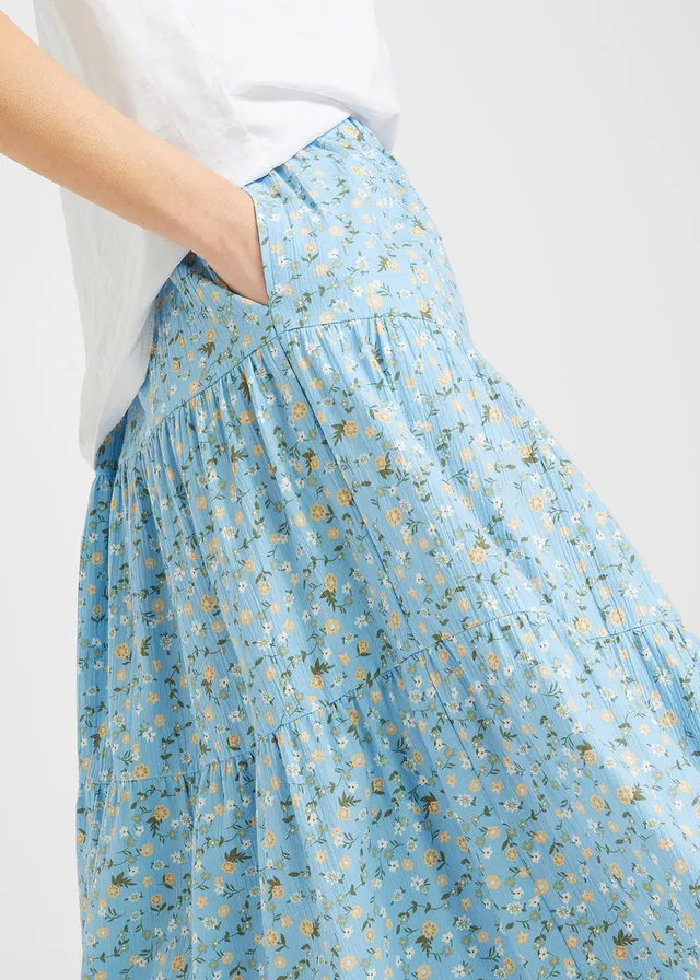 Jupe longue étagée • bleu clair à fleurs • product-page.page-title-suffix