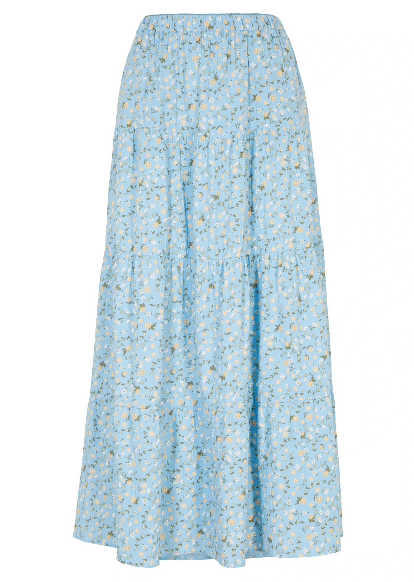 Jupe longue étagée • bleu clair à fleurs • Boutique bonprix
