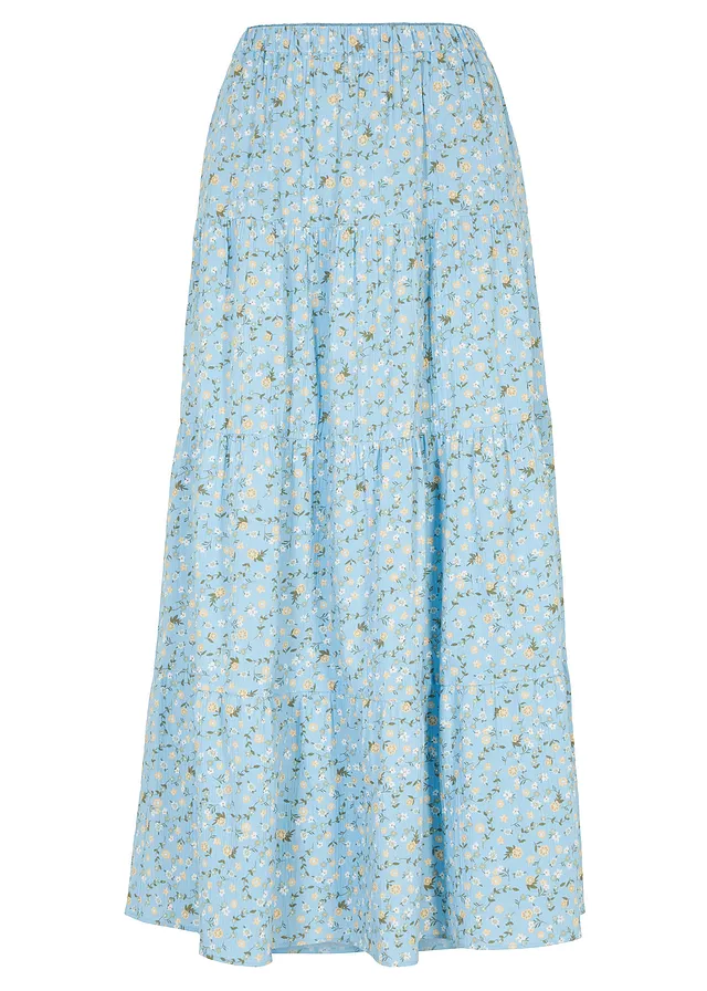 Jupe longue étagée • bleu clair à fleurs • Boutique bonprix