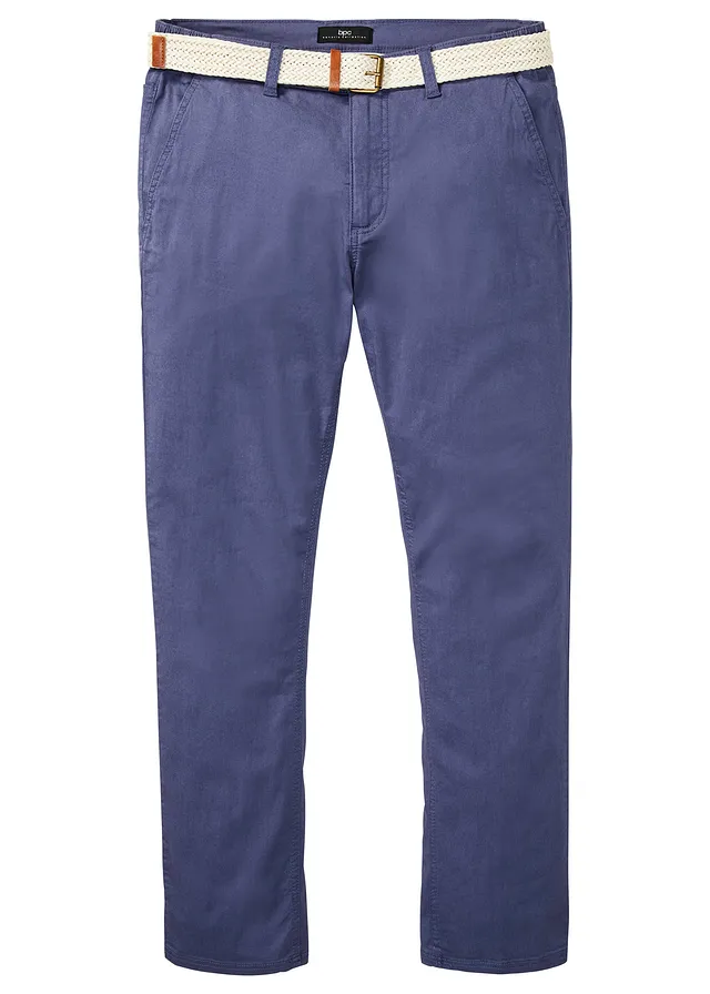 Regular Fit chino nadrág elasztikus derékpánttal és övvel, Straight • indigó • bonprix áruház