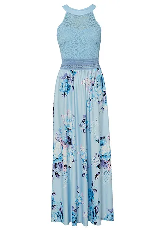 Robe longue avec imprimé floral et empiècement dentelle