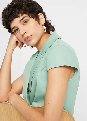 Blejzr s krátkými rukávy, z bavlněného saténu • šalvějově zelená • bonprix obchod