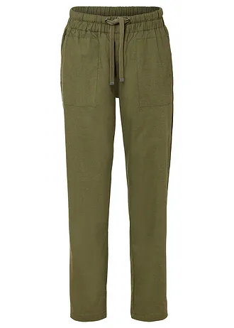 Léger pantalon jogger en lin mélangé, Couleur: olive