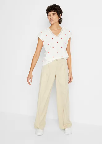 T-shirt z czystej bawełny • biel wełny z nadrukiem • sklep bonprix