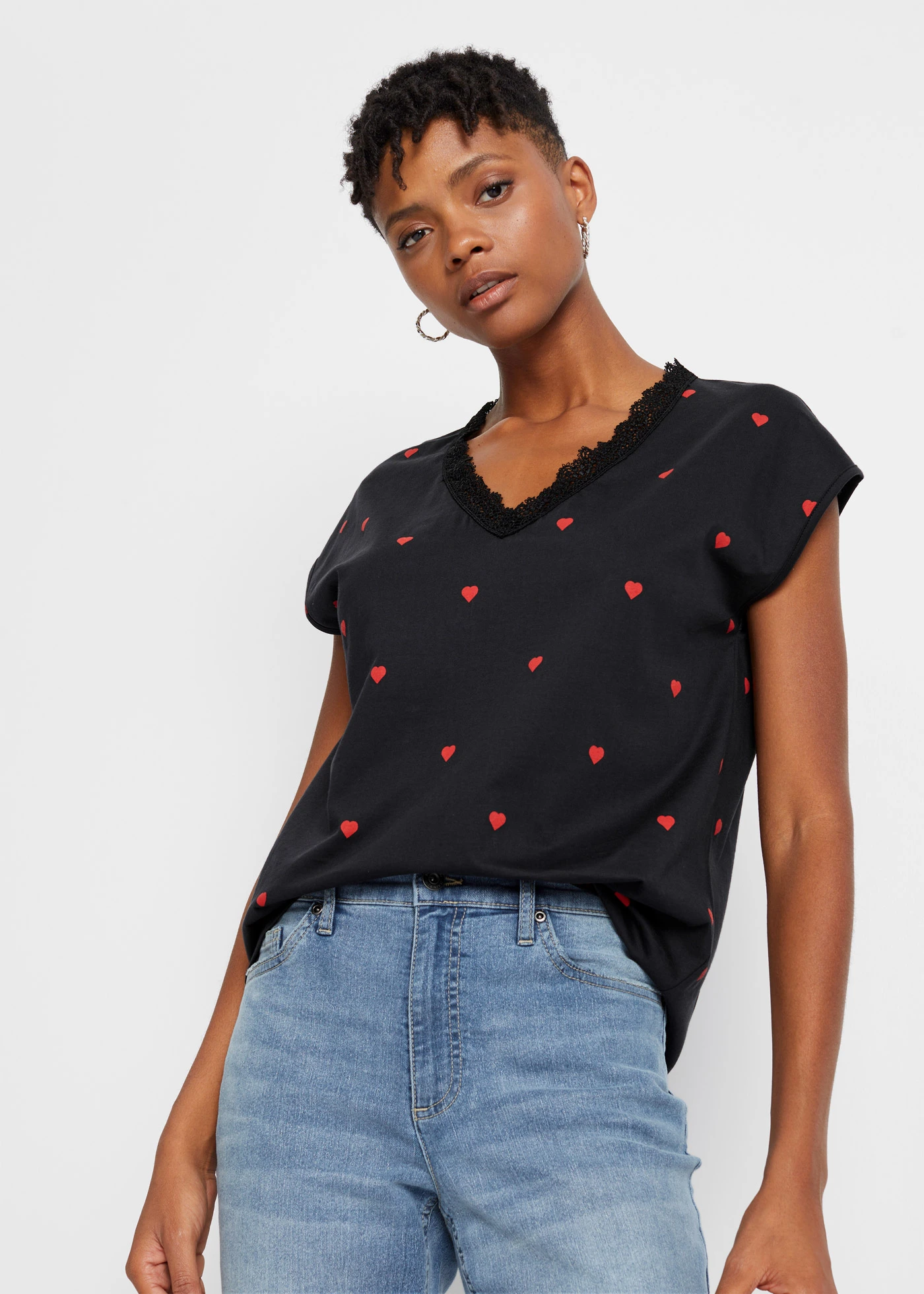 Bluză din bumbac 100% • negru cu imprimeu • magazin bonprix